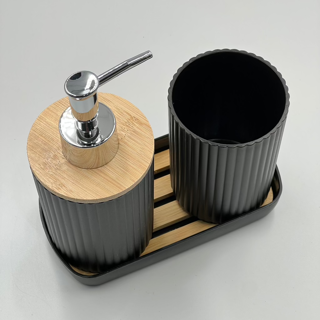 1 set of 3pcs bathroom toiletry set including a lotion bottle holder, toothbrush cup, and tray