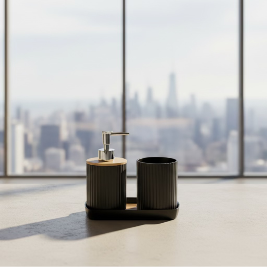 1 set of 3pcs bathroom toiletry set including a lotion bottle holder, toothbrush cup and tray