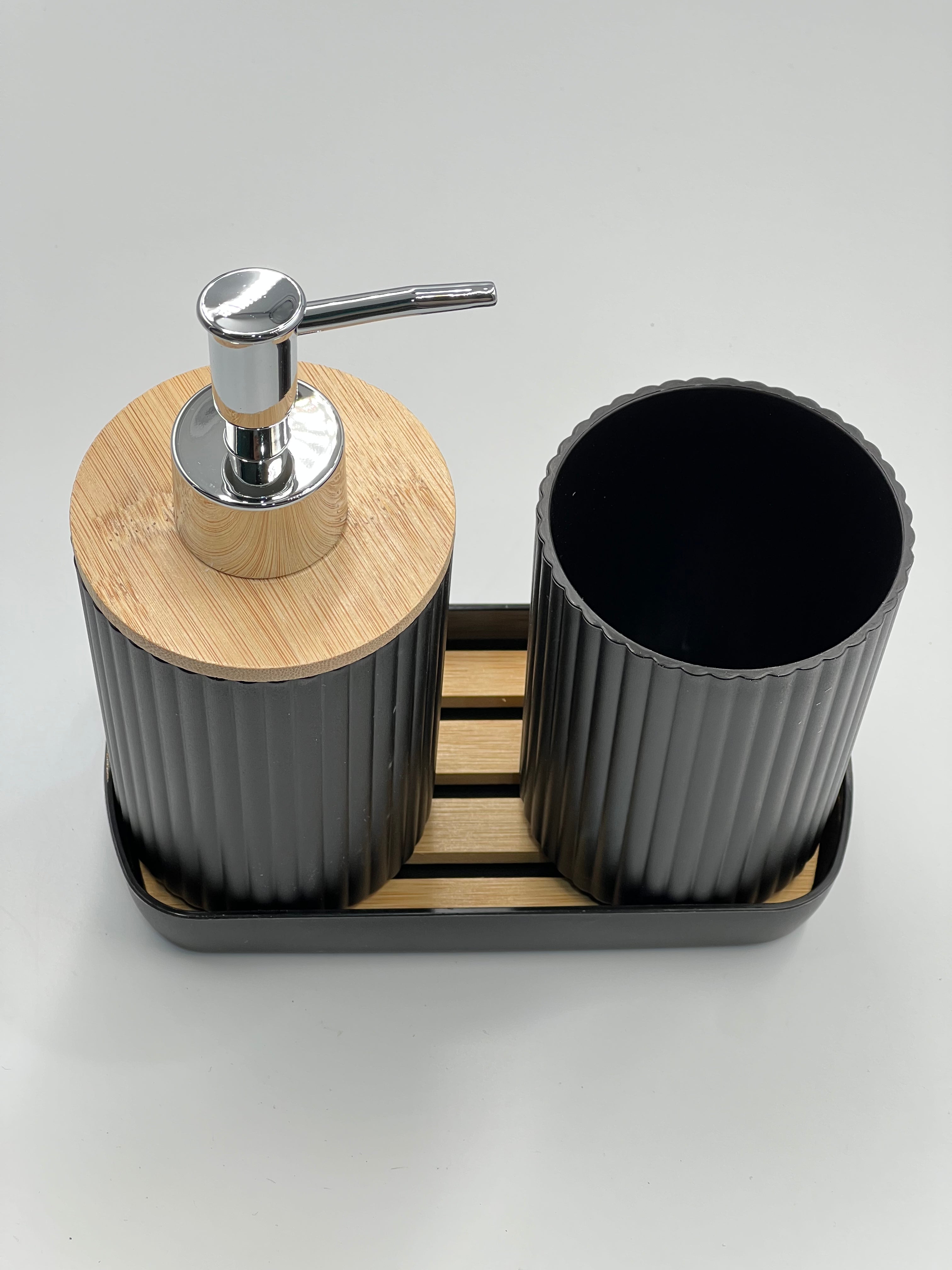 1 set of 3pcs bathroom toiletry set including a lotion bottle holder, toothbrush cup, and tray