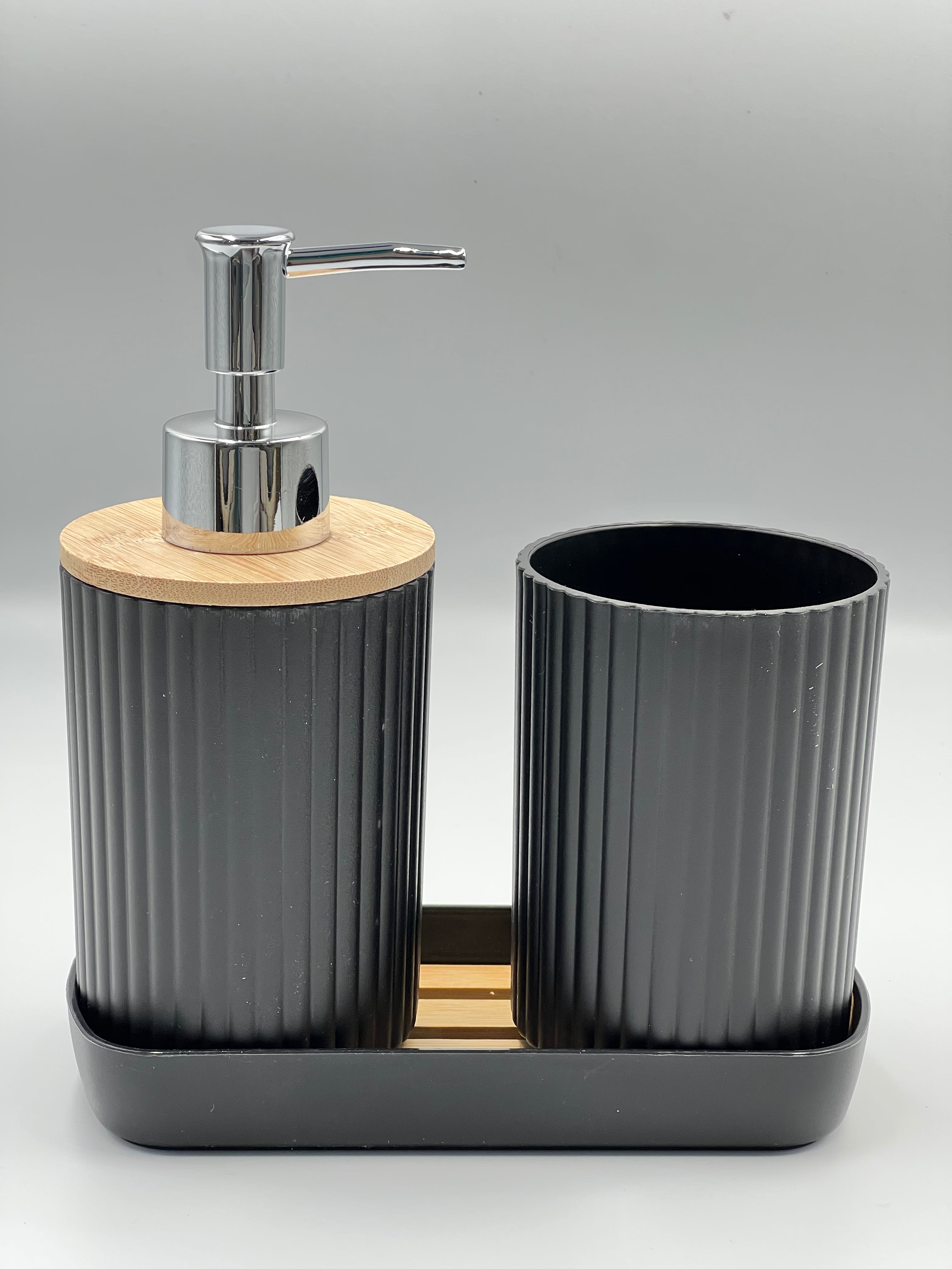 1 set of 3pcs bathroom toiletry set including a lotion bottle holder, toothbrush cup, and tray