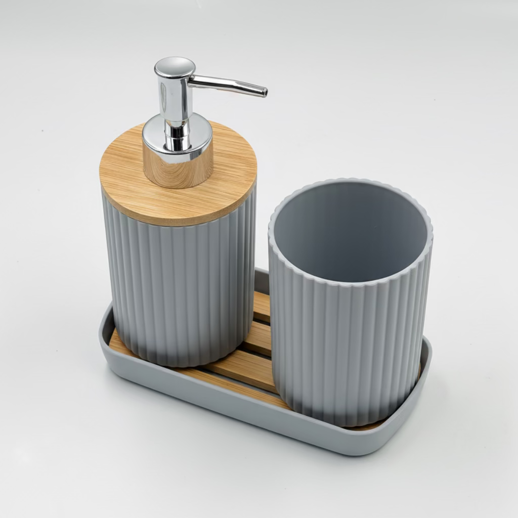 1 set of 3pcs bathroom toiletry set including a lotion bottle holder, toothbrush cup and tray
