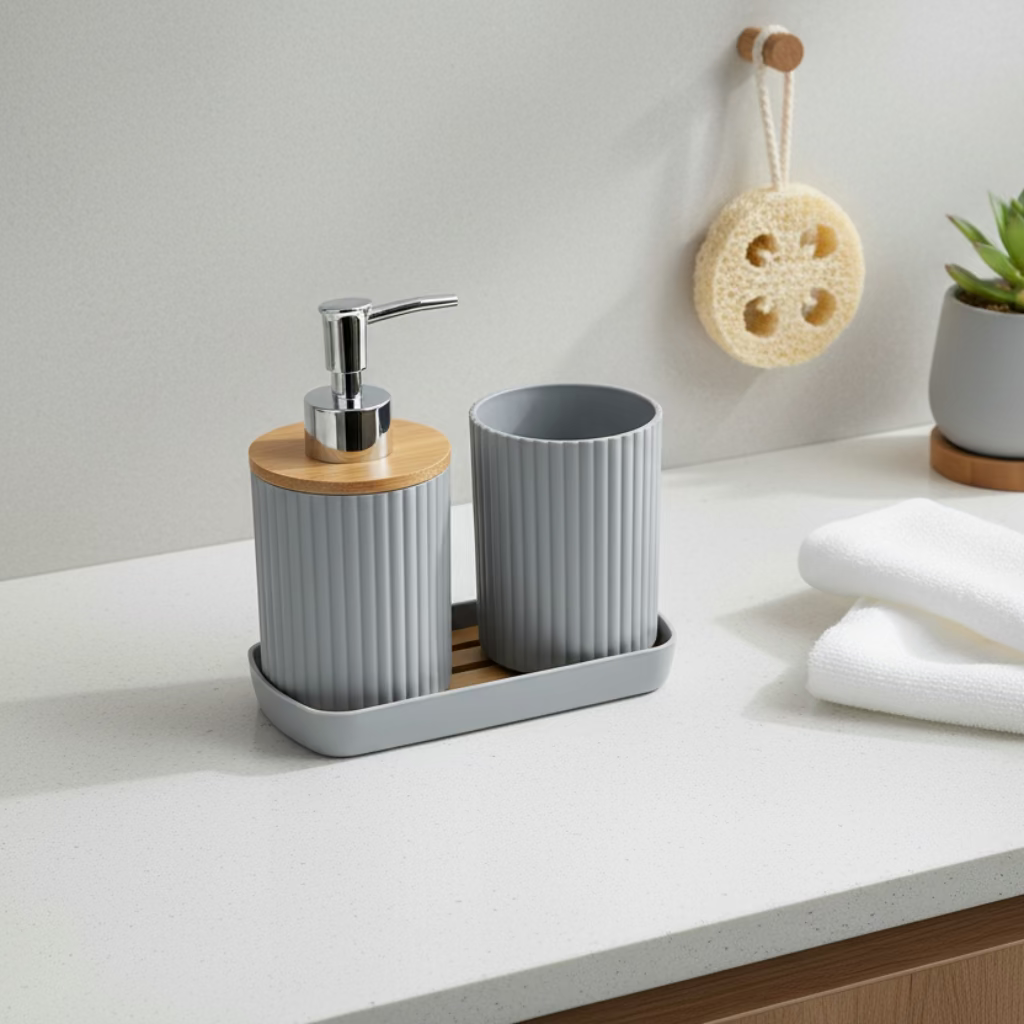 1 set of 3pcs bathroom toiletry set including a lotion bottle holder, toothbrush cup and tray