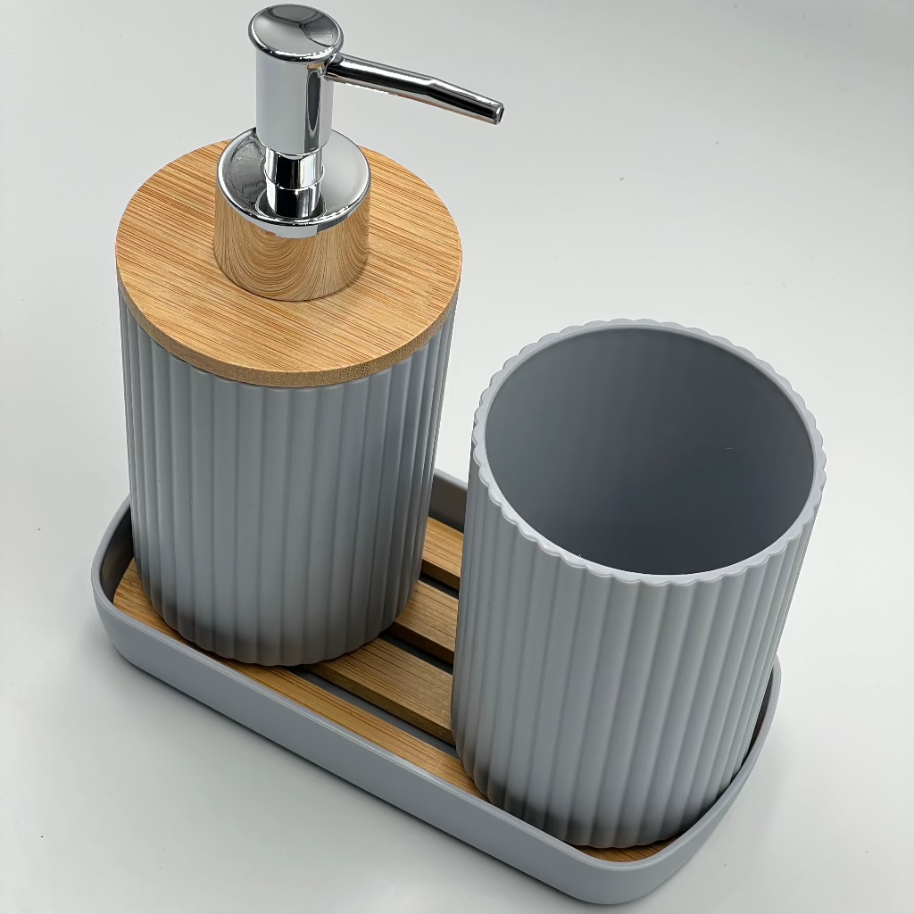 1 set of 3pcs bathroom toiletry set including a lotion bottle holder, toothbrush cup, and tray