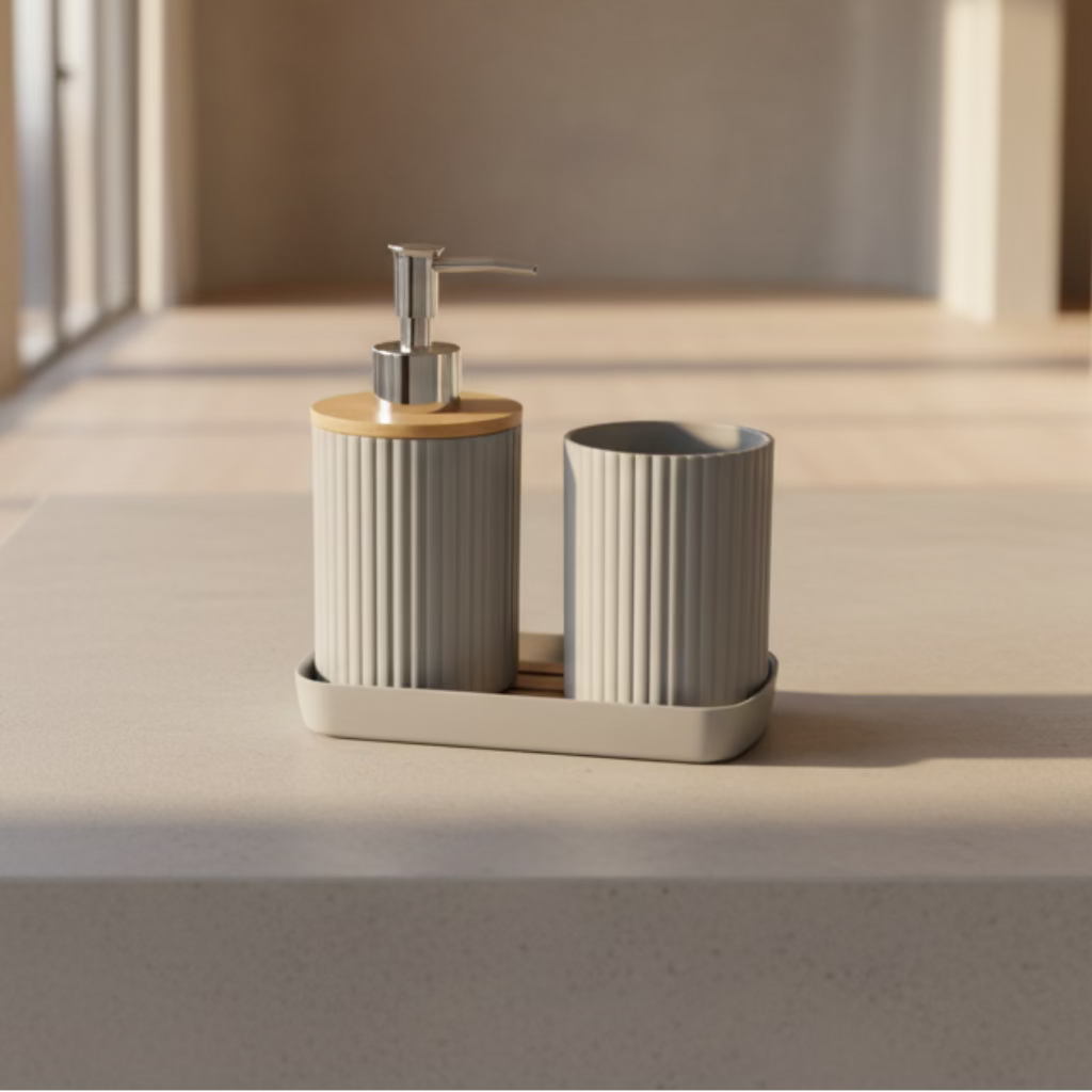 1 set of 3pcs bathroom toiletry set including a lotion bottle holder, toothbrush cup and tray