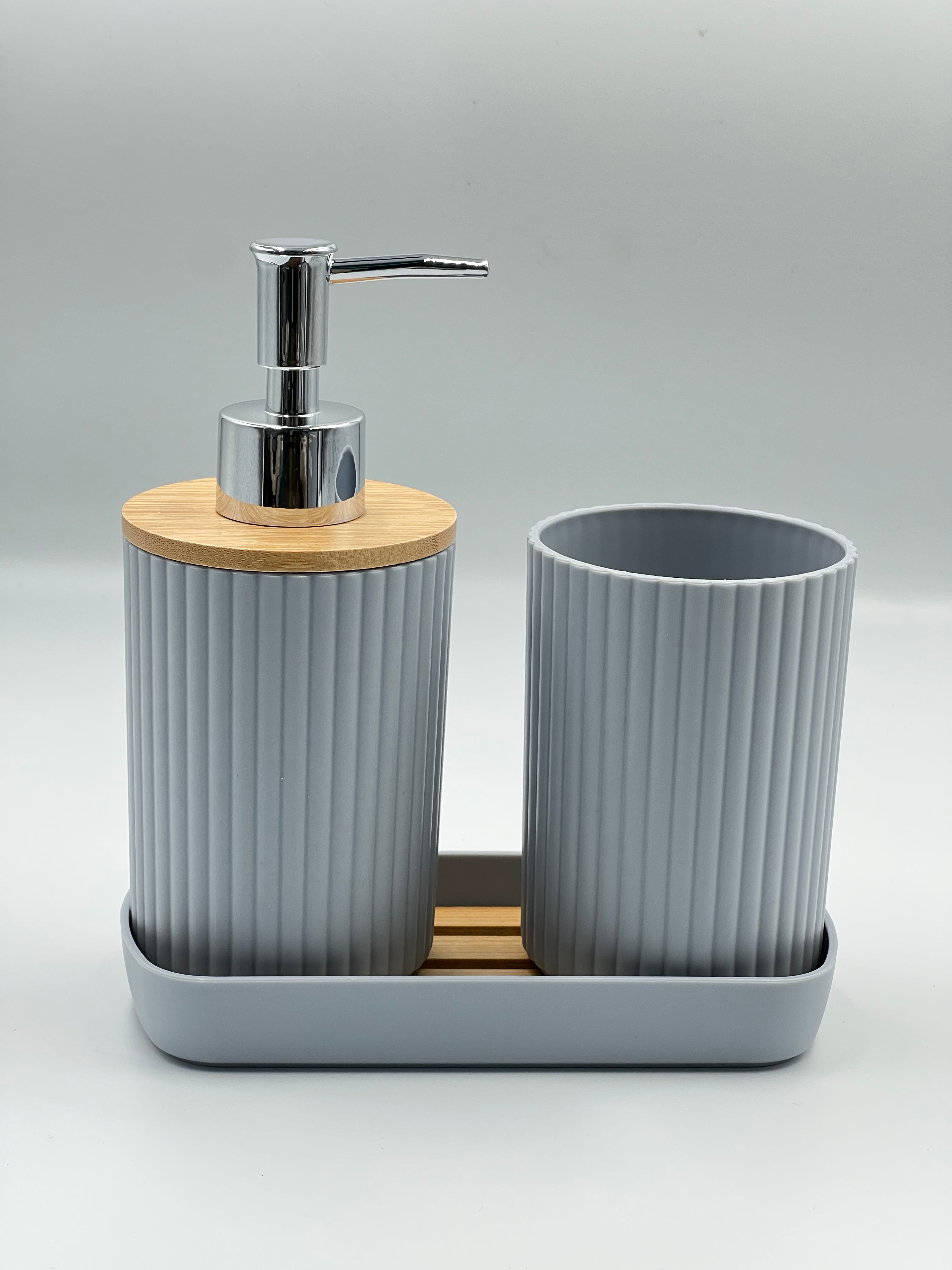 1 set of 3pcs bathroom toiletry set including a lotion bottle holder, toothbrush cup, and tray