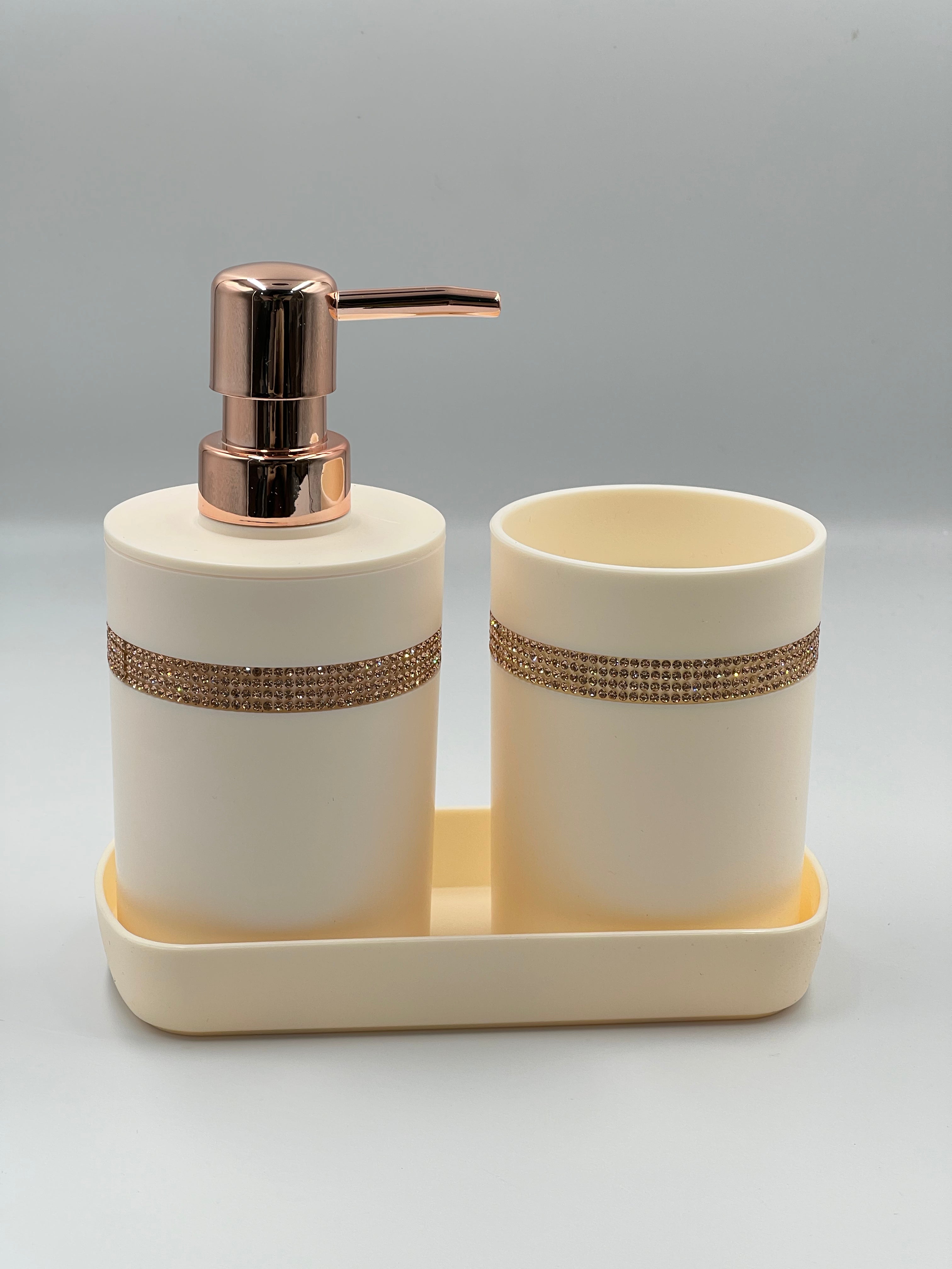1 set of 3pcs bathroom toiletry set including a lotion bottle holder, toothbrush cup, and tray