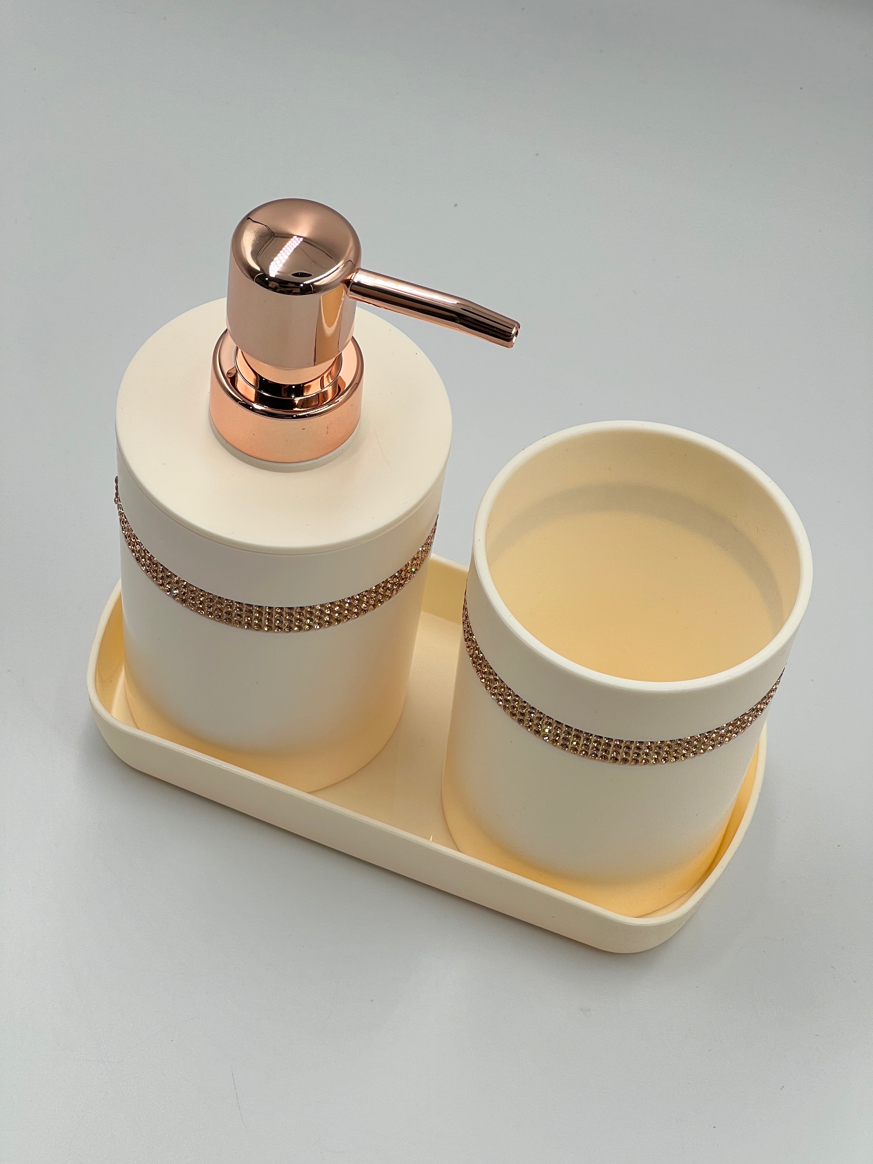 1 set of 3pcs bathroom toiletry set including a lotion bottle holder, toothbrush cup, and tray