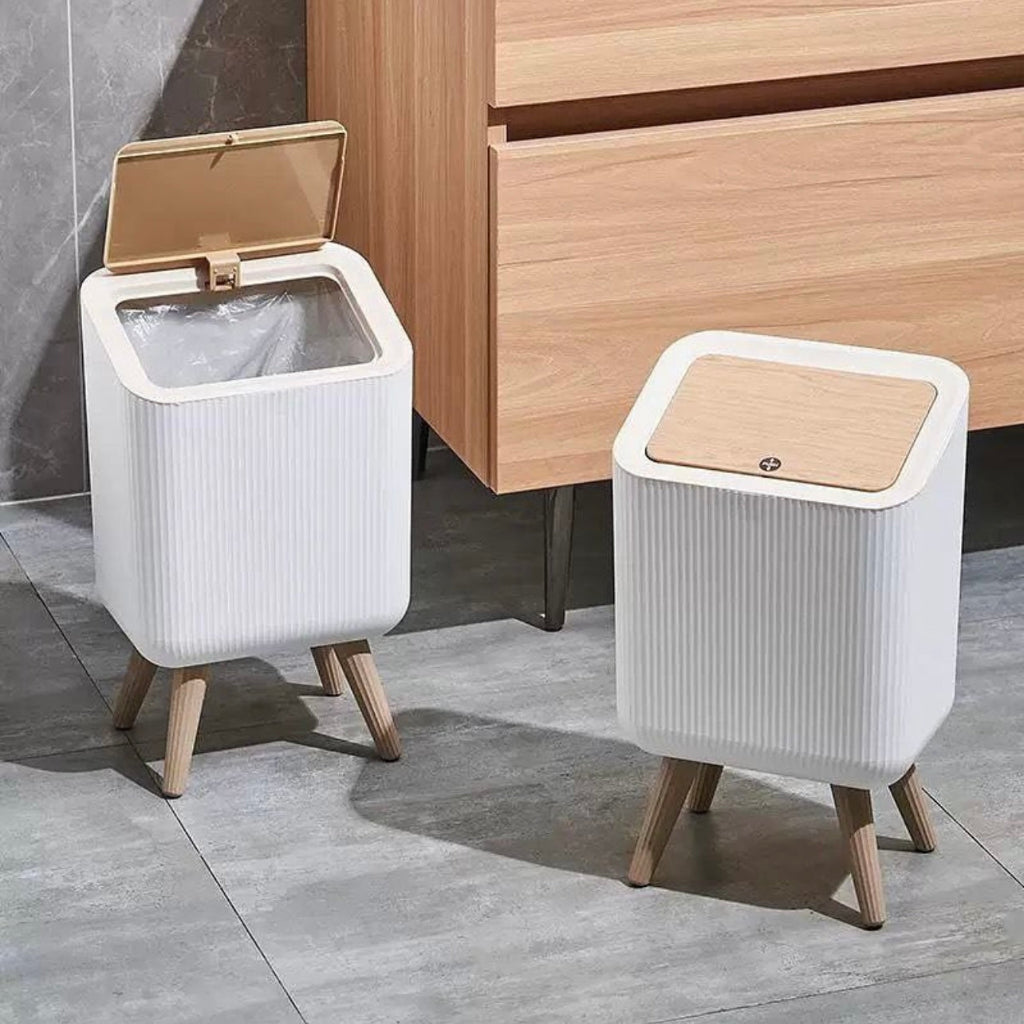 سلة المهملات الحديثة ذات القدم العالية مع غطاء من النوع المضغوط - سلة بلاستيكية مربعة متينة للمنزل