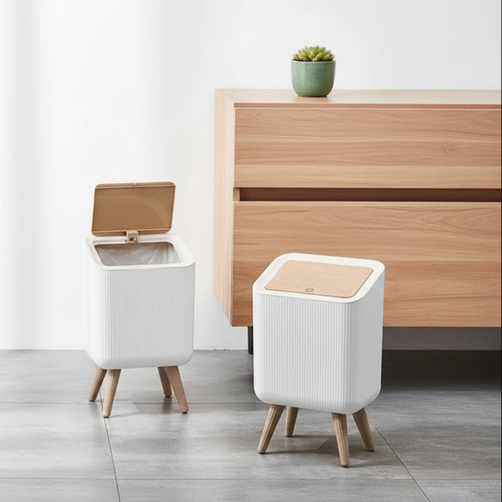 Modern Trash Can with Press-Type Lid – Durable Plastic Square Bin for Home