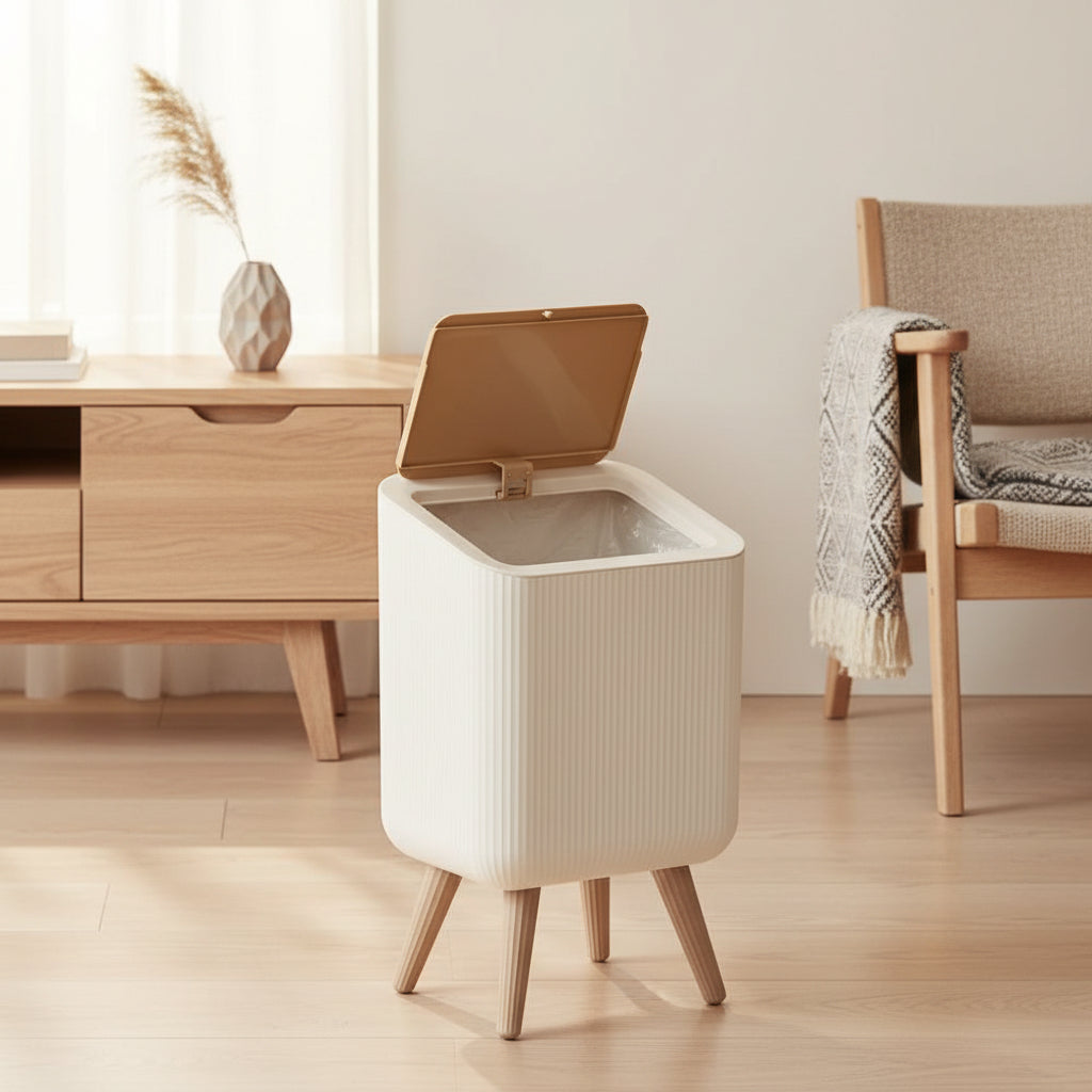 Modern Trash Can with Press-Type Lid – Durable Plastic Square Bin for Home