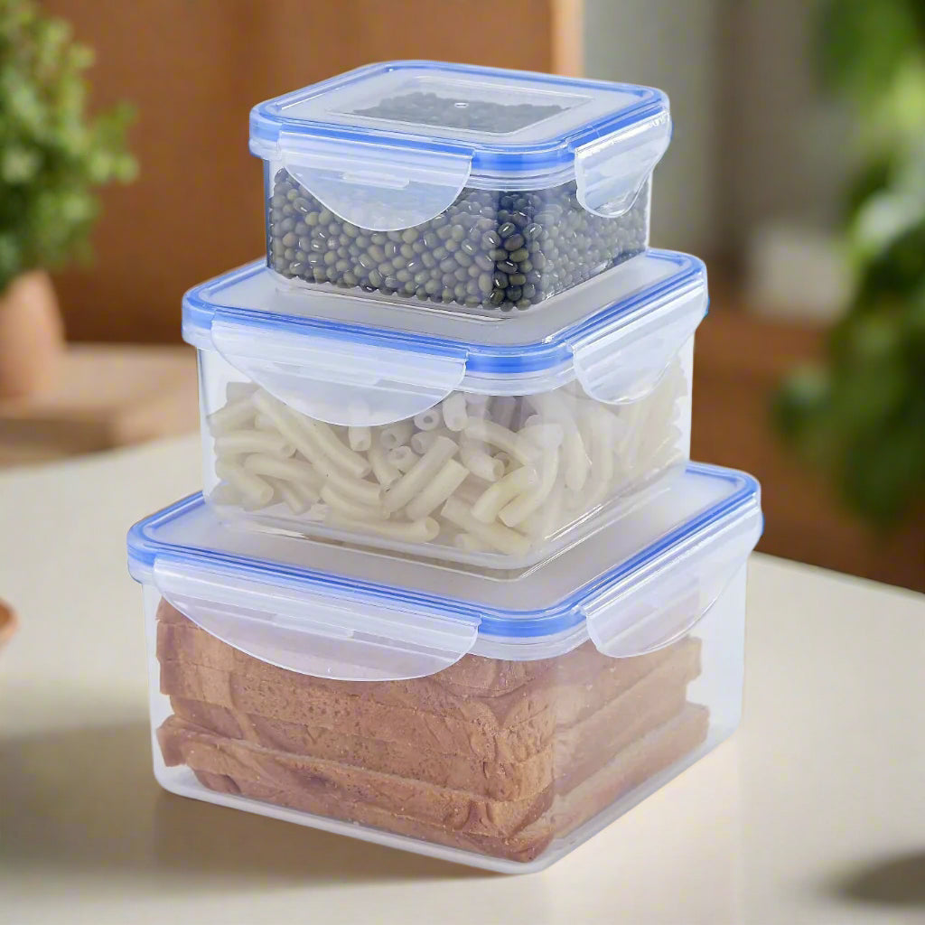 3-Piece Transparent Food Storage Container Set – Multi-Size Airtight Kitchen Organizer