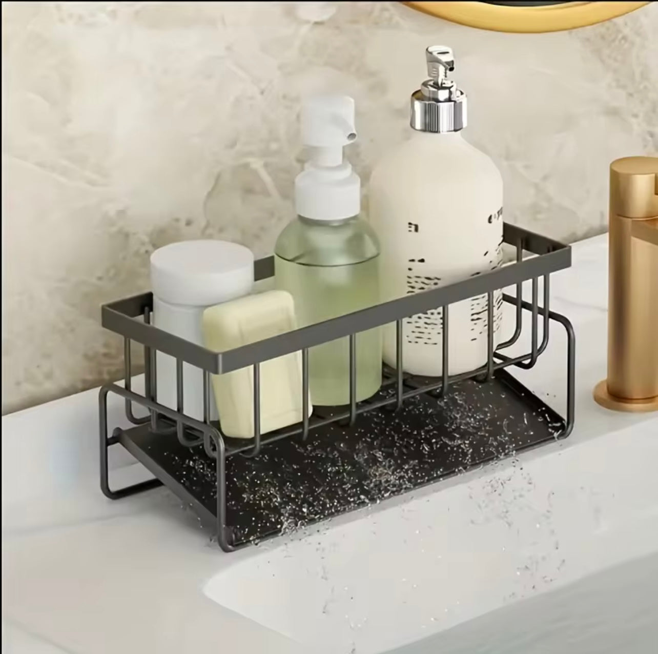 Multifunctional Countertop Sink Organizer – Sponge Holder, Dish Rack & Bottle Shelf