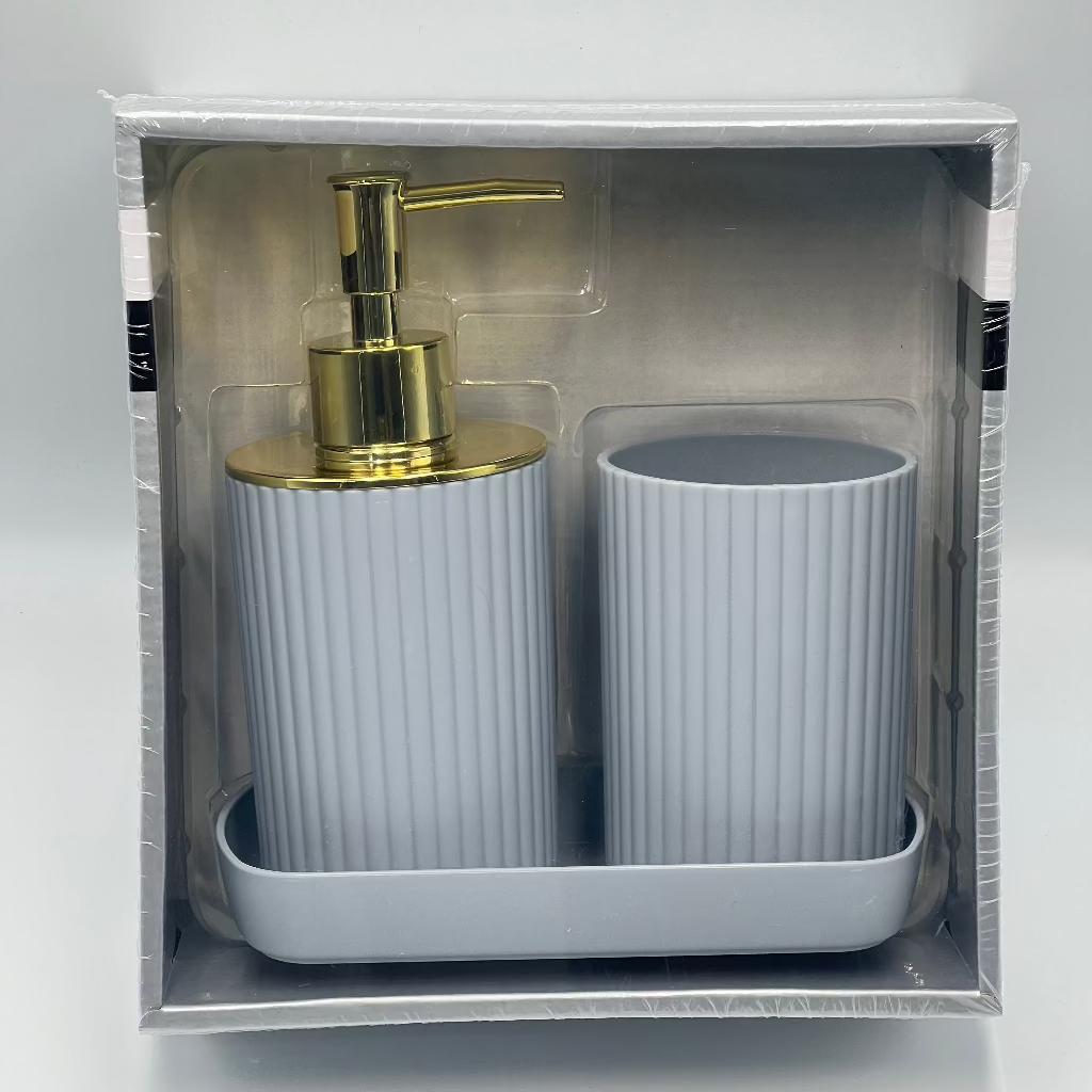 3-Piece Bathroom Toiletry Set – Lotion Bottle Holder, Toothbrush Cup & Tray