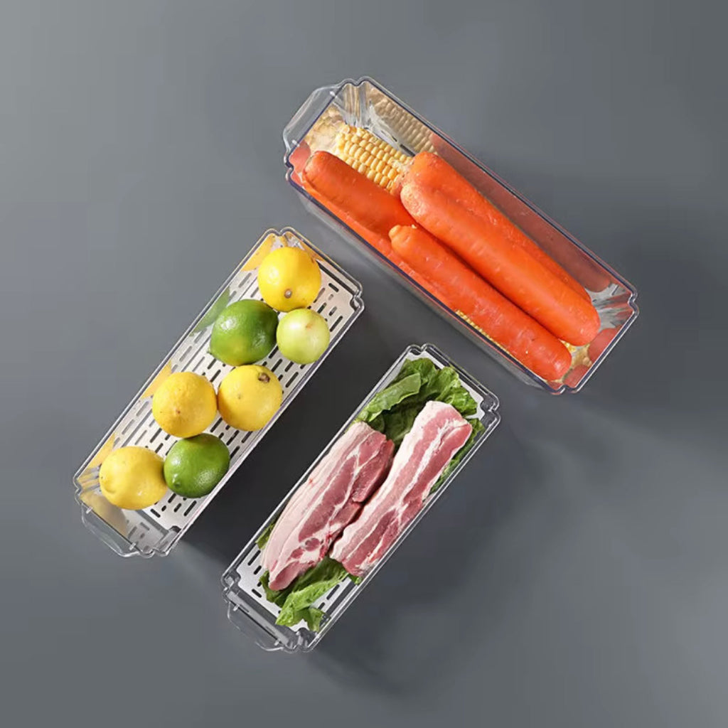 صندوق تخزين الطعام المستطيل من الأكريليك - منظم مطبخ شفاف مع غطاء محكم الغلق ولوحة تصريف