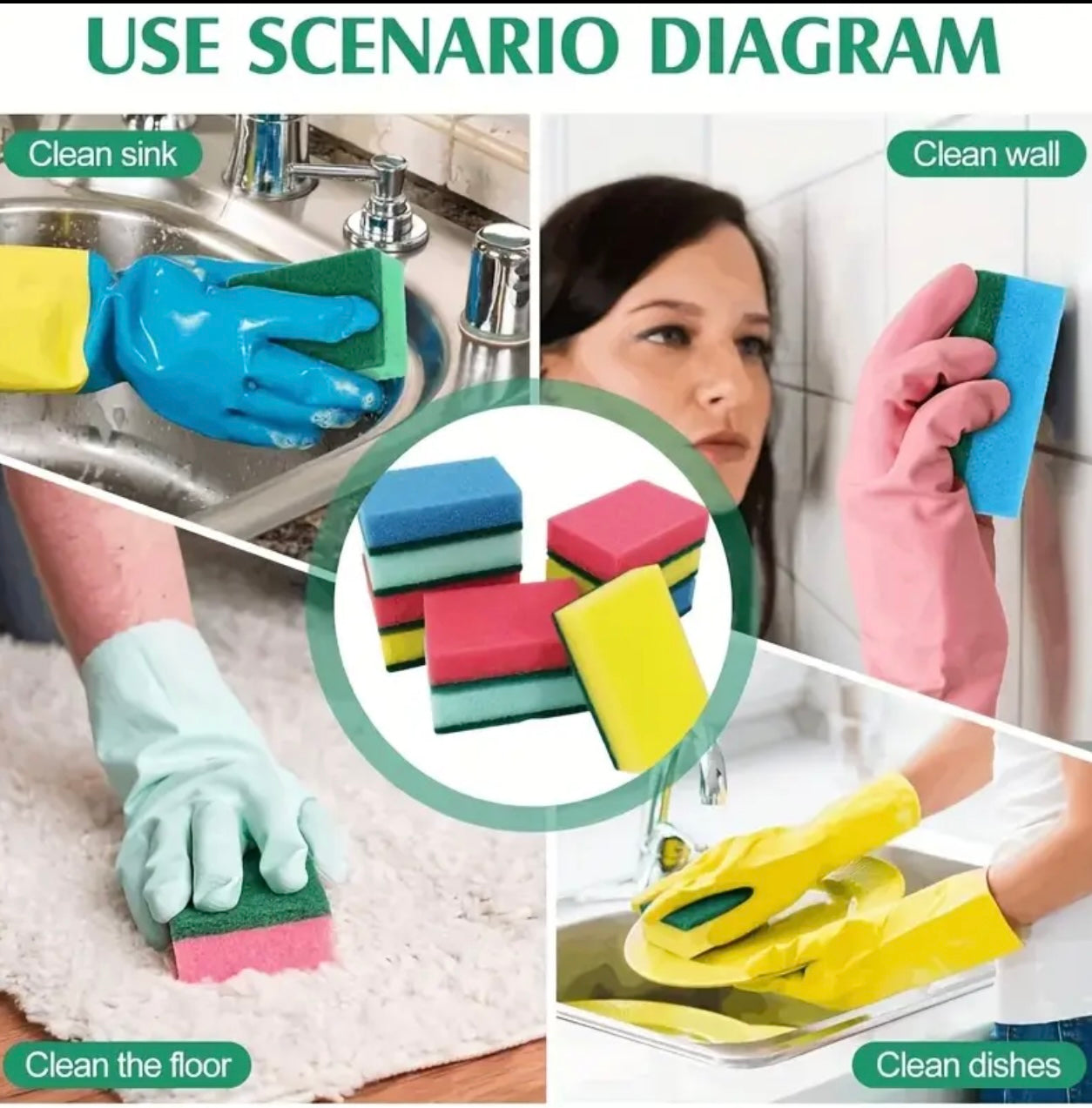 10-Piece Colorful I-Shaped Cleaning Sponges – Double-Sided Dishwashing & Household Cleaning Tools