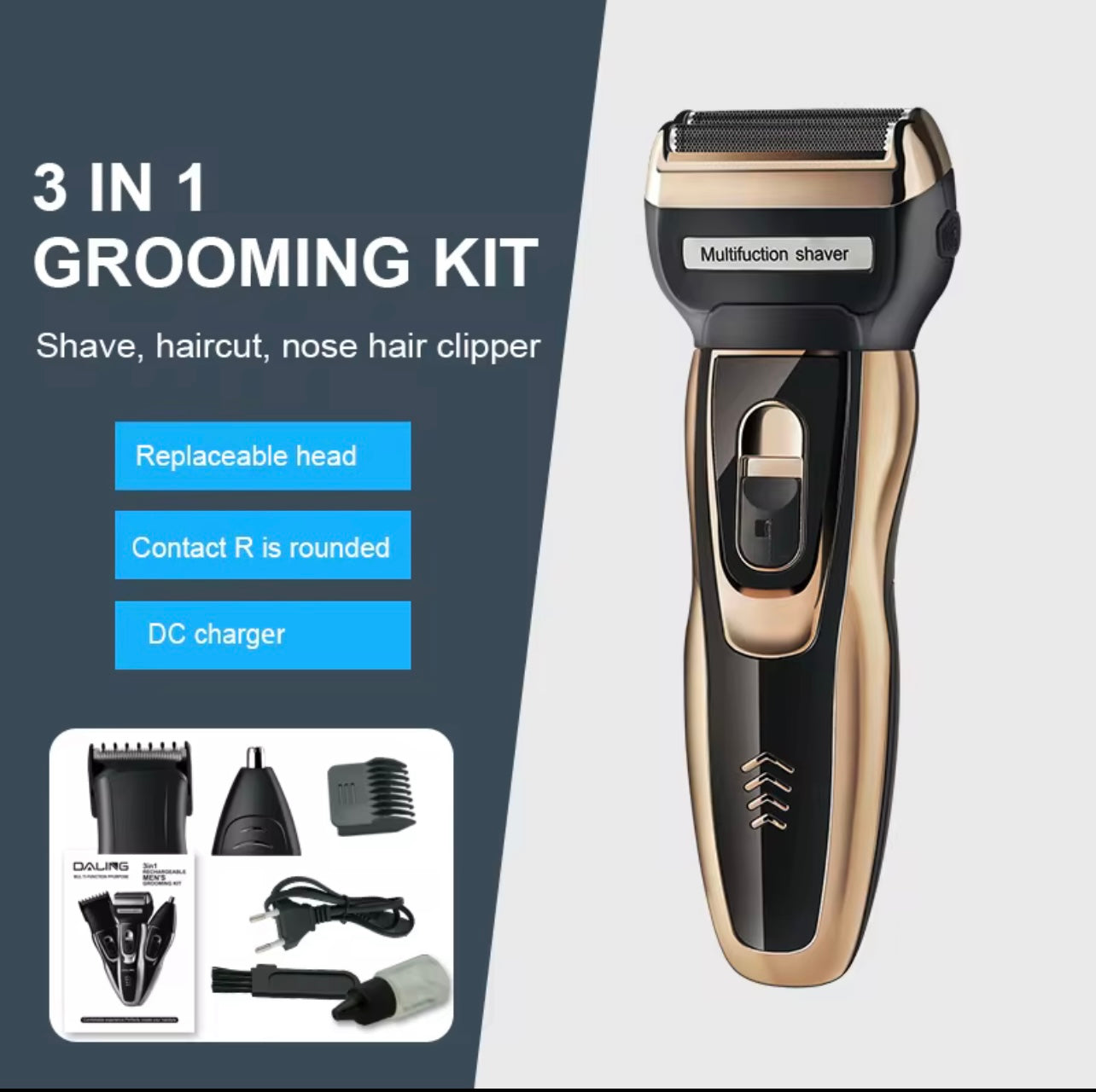 3-in-1 Multifunctional Trimmer Kit – Electric Hair, Body & Nose Grooming for Men