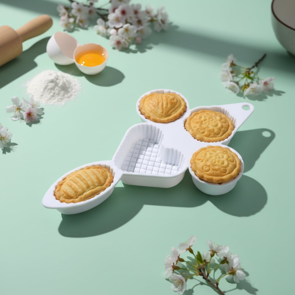 4-in-1 Mung Bean Cake & Mooncake Mold – Hand-Pressed Embossed Baking Tool