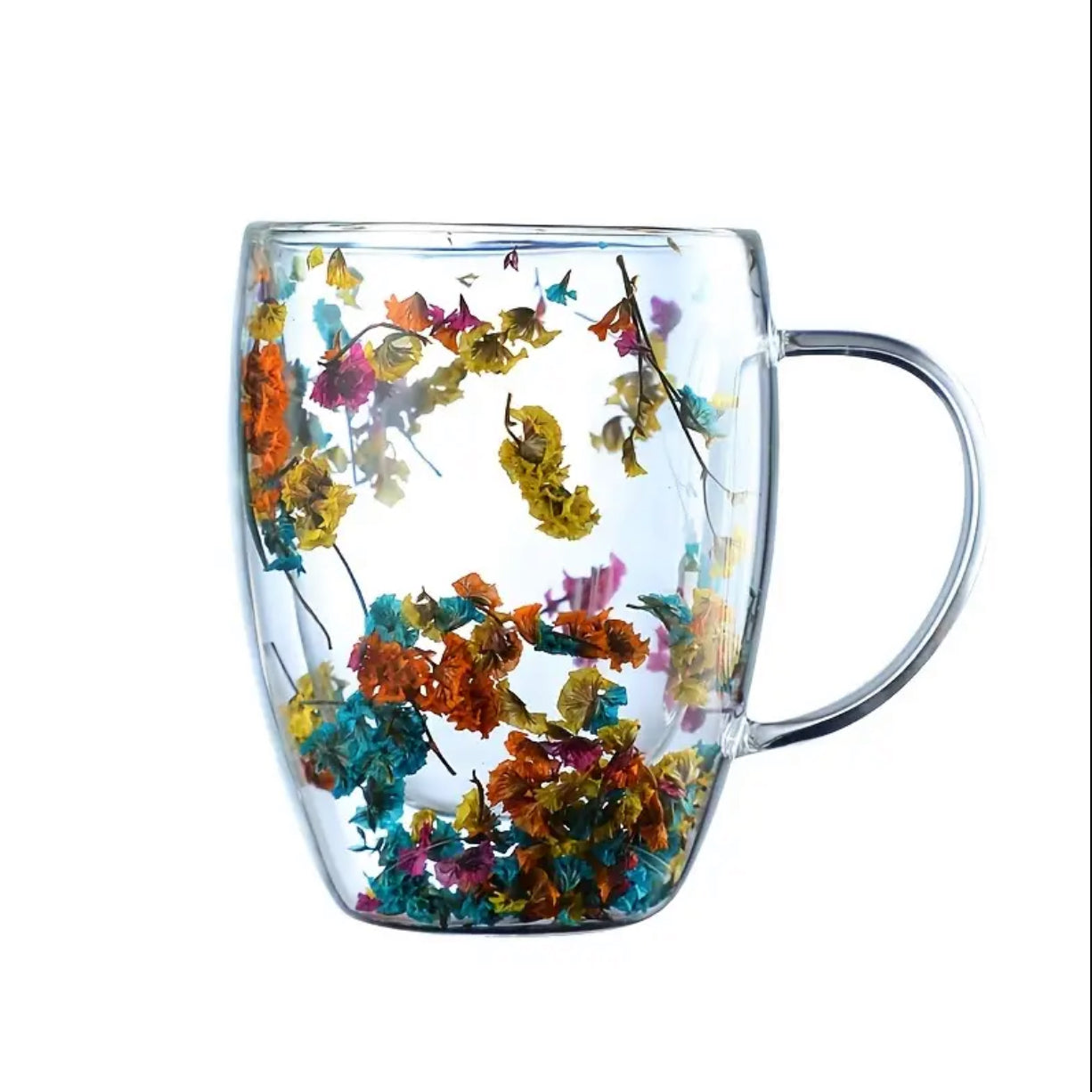 كوب زجاجي مزدوج الطبقة على شكل زهرة صناعية – كوب ماء معزول إبداعي سعة 350 مل