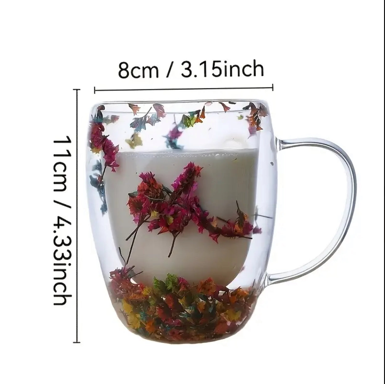 كوب زجاجي مزدوج الطبقة على شكل زهرة صناعية – كوب ماء معزول إبداعي سعة 350 مل