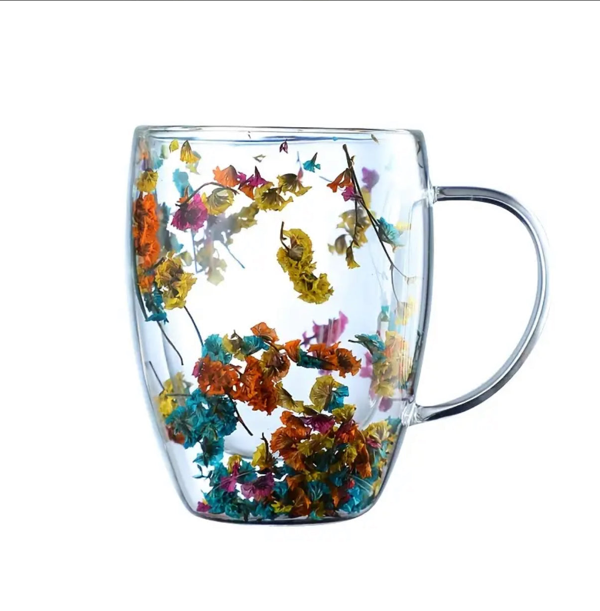 كوب زجاجي مزدوج الطبقة على شكل زهرة صناعية – كوب ماء معزول إبداعي سعة 350 مل