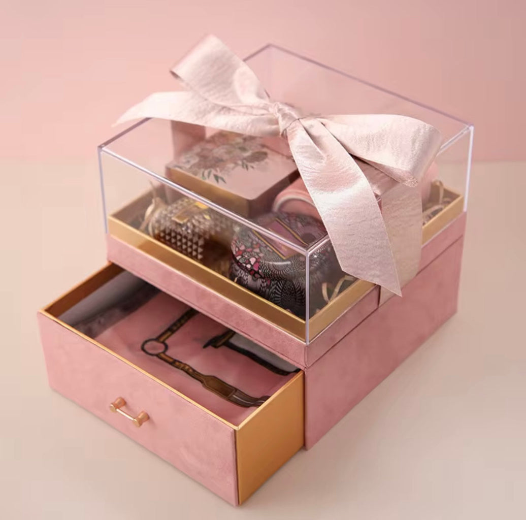 Luxury Square Acrylic, Plastic Gift Box Full View Gift Box with Drawer Design