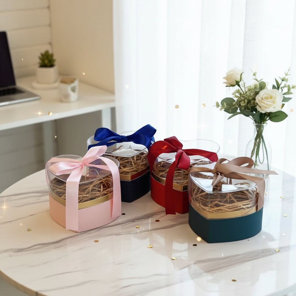 Red Heart Gift Box ( Size 14 x 11 CM ) Candy Box Paper Heart Shaped Gift Packing Box With Cover And Ribbon For Wedding Bridal Shower