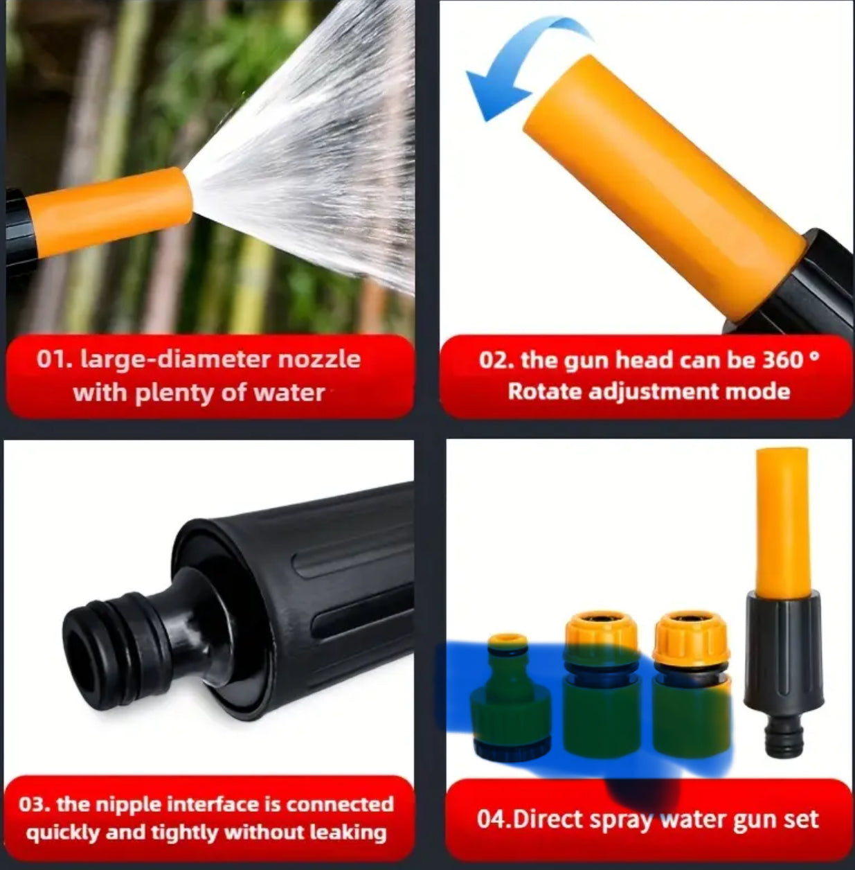 4Pcs/Set Car Wash High-Pressure Water Spray Gun – Multi-Purpose Cleaning Tool