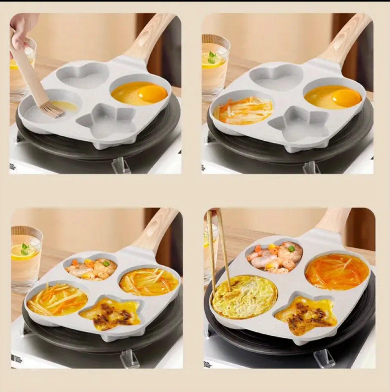 مقلاة غير لاصقة من الحديد الزهر مع 4 فتحات - مثالية للبيض والفطائر..