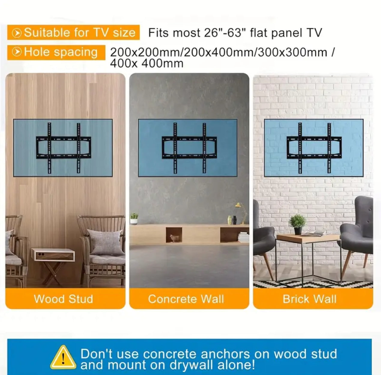 Heavy-Duty Universal Iron TV Wall Mount Bracket – 26-63 Inch Screens