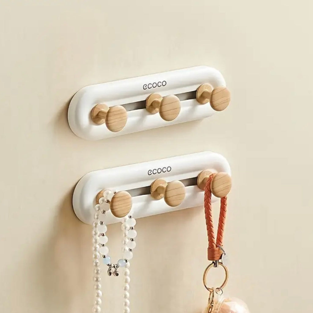Ecoco Universal Wooden Wall Hook Row โ Strong, No-Punch Hanging Solution