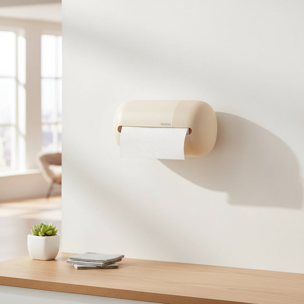 Ecoco Plastic Wall-Mounted Paper Towel Holder โ Large Capacity & Self-Adhesive