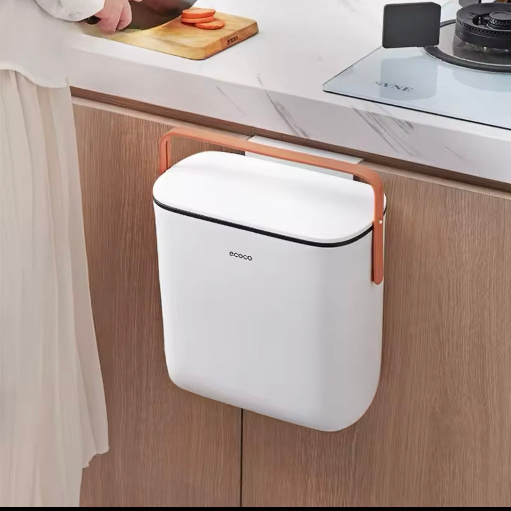 Ecoco Wall-Mounted Kitchen Trash Can with Lid – Hanging Household Wastebasket