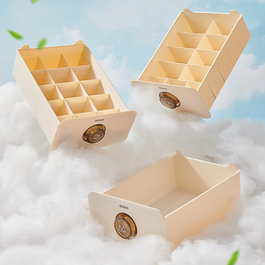 Ecoco 3-in-1 Socks Storage Box – Closet Drawer Organizer with Deodorant & De-Mite Function