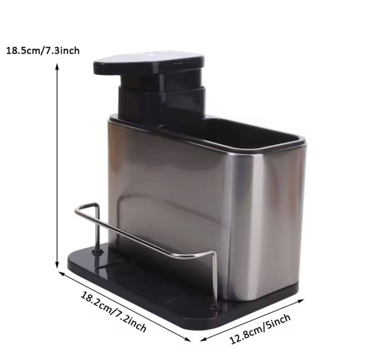 رف تخزين المطبخ من الفولاذ المقاوم للصدأ - موزع المنظفات وحامل الإسفنج ورف الأواني مع صينية الصرف