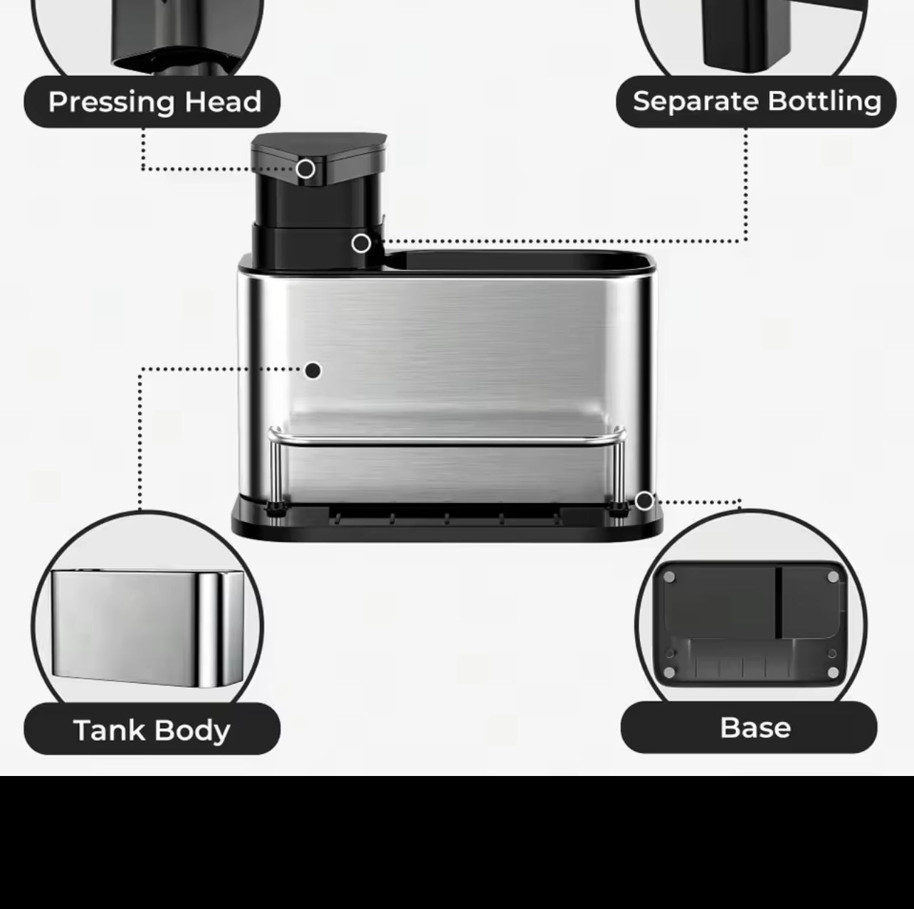 رف تخزين المطبخ من الفولاذ المقاوم للصدأ - موزع المنظفات وحامل الإسفنج ورف الأواني مع صينية الصرف