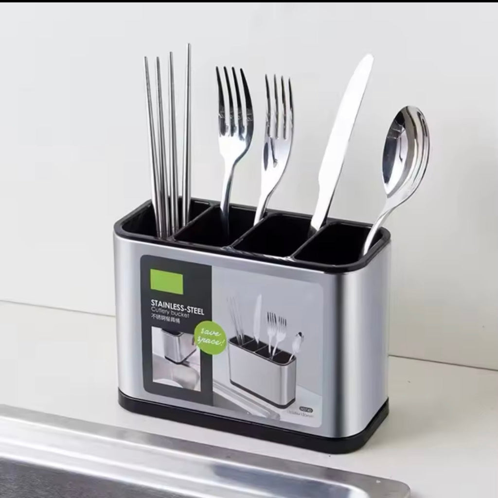 صندوق تخزين الأطباق - منظم من الفولاذ المقاوم للصدأ ومنظم ABS مع 4 صواني للتنقيط