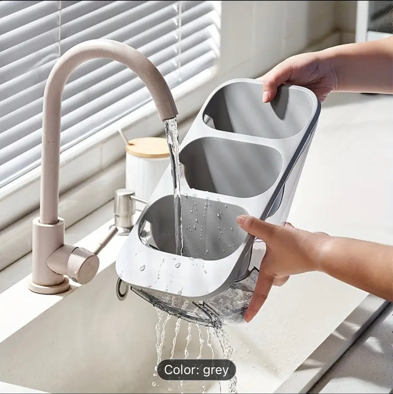 LuxeSpace Multi-Functional 3-Tier Plastic Utensil Holder – Wall-Mounted & Desktop Kitchen Organizer