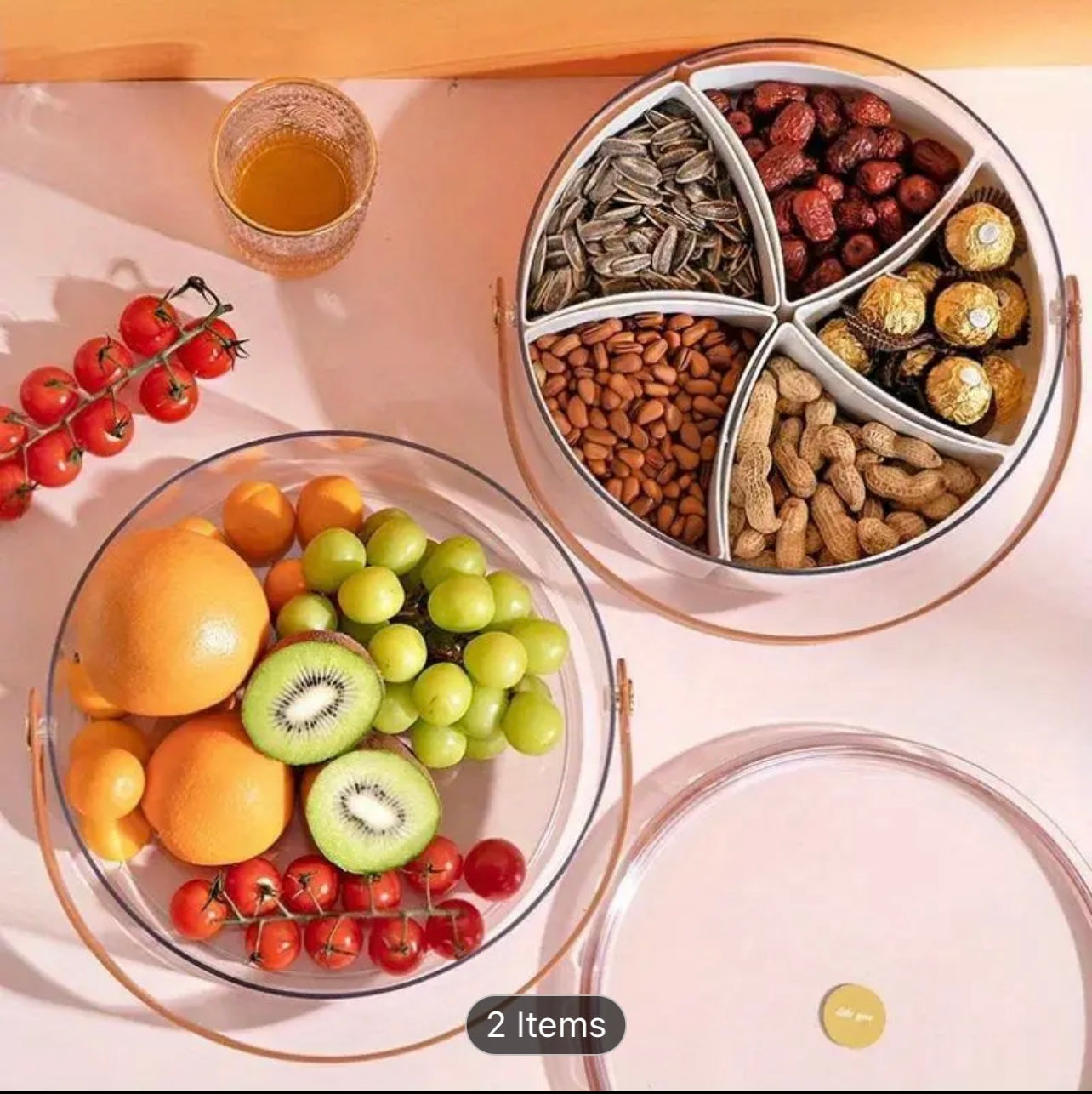 Transparent Snack & Candy Organizer Box with Faux Leather Handles – Portable Storage with Sealed Compartments