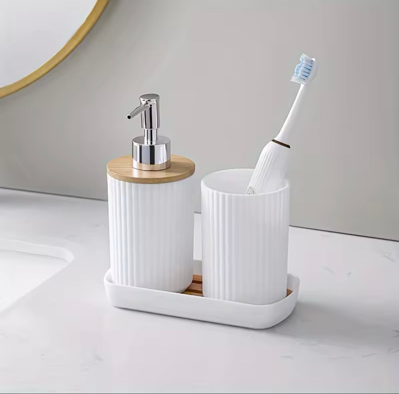 1 set of 3pcs bathroom toiletry set including a lotion bottle holder, toothbrush cup and tray