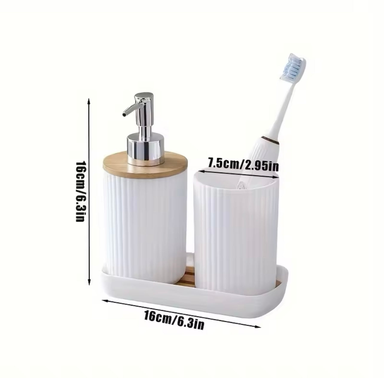 1 set of 3pcs bathroom toiletry set including a lotion bottle holder, toothbrush cup, and tray