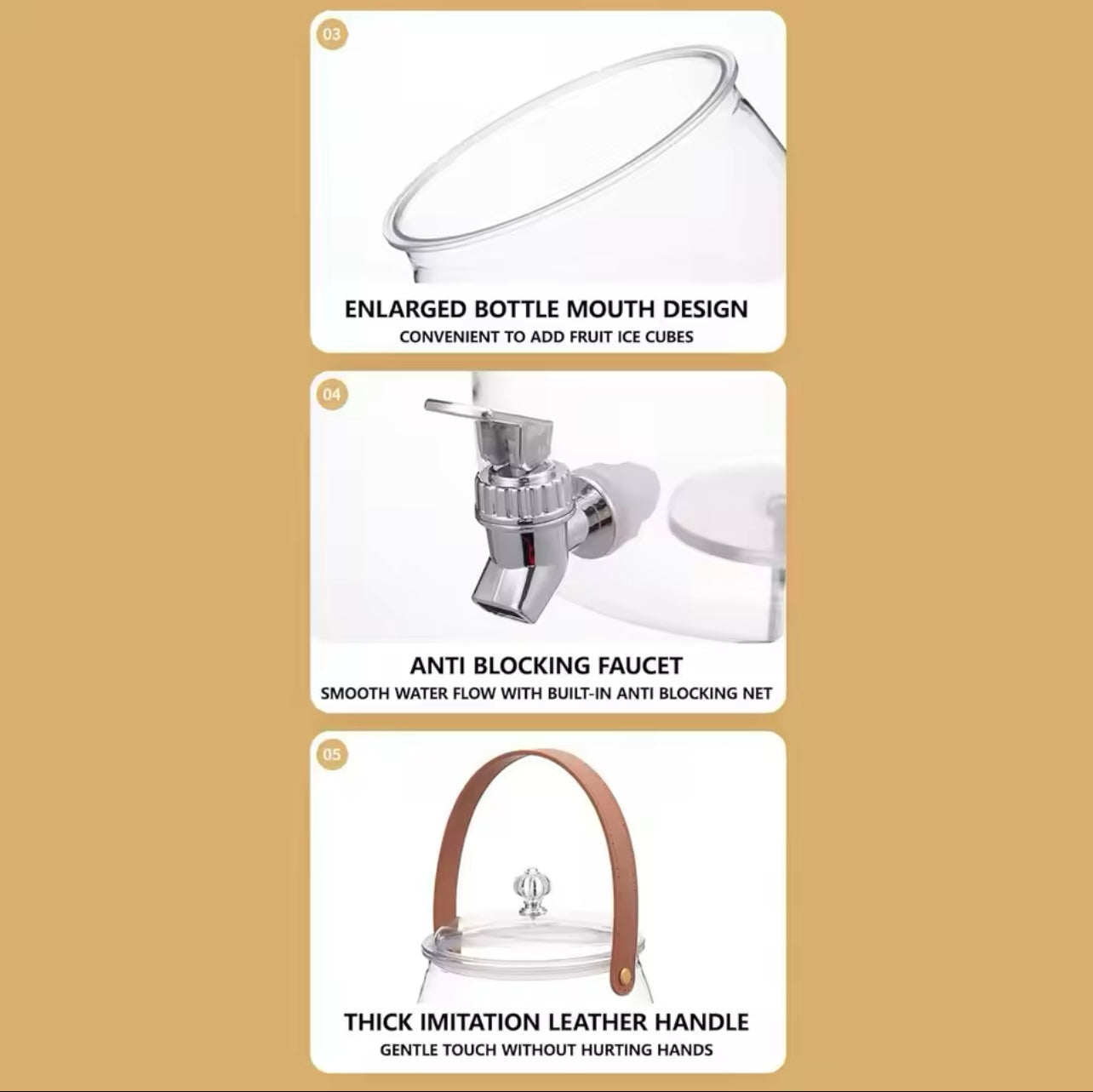 حاوية توزيع المشروبات مع حنفية ومقبض موزعات مشروبات عصير الليمون المثلج مانعة للتسرب للحفلات