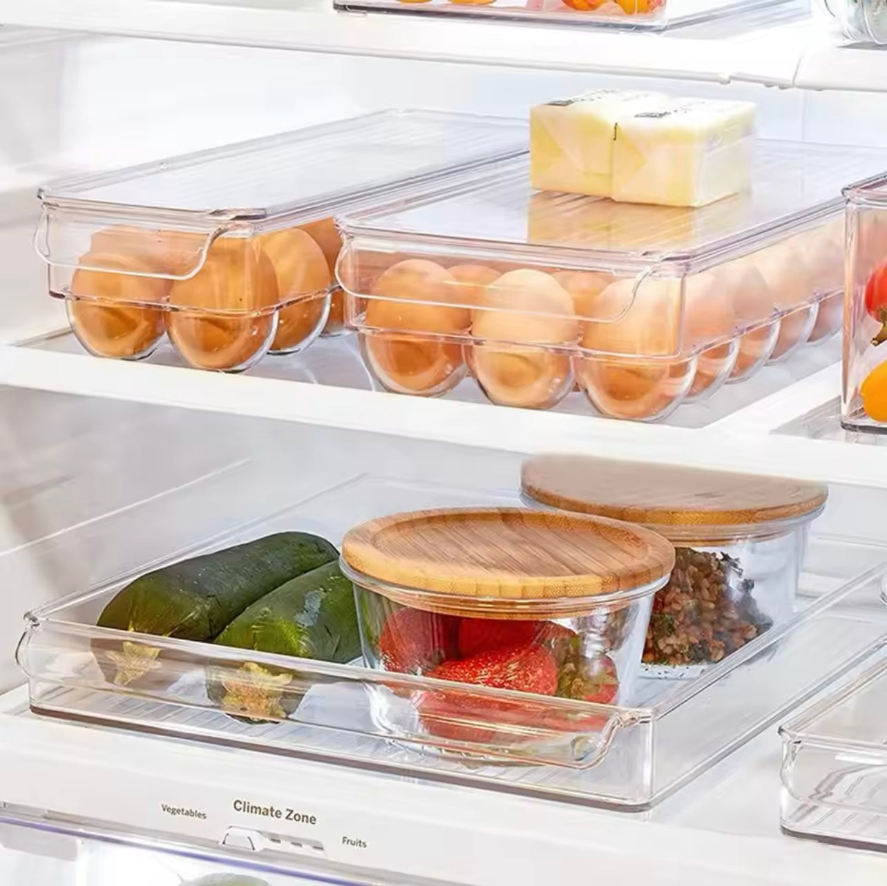 Transparent Refrigerator Side Door Egg Storage Box – 12 Grid Fresh-Keeping Egg Dispenser