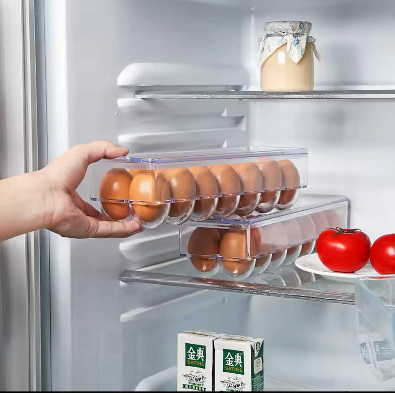Transparent Refrigerator Side Door Egg Storage Box – 12 Grid Fresh-Keeping Egg Dispenser