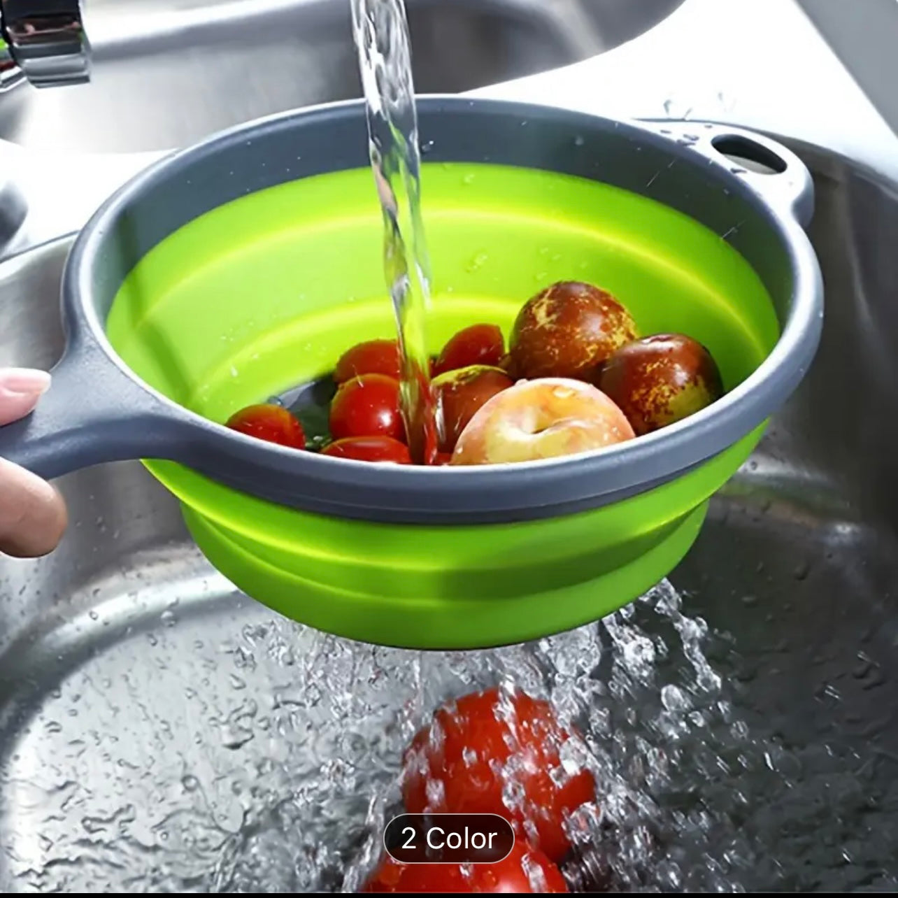 مصفاة سيليكون قابلة للطي متعددة الأغراض - سلة غسيل الفواكه والخضروات آمنة للاستخدام في غسالة الأطباق