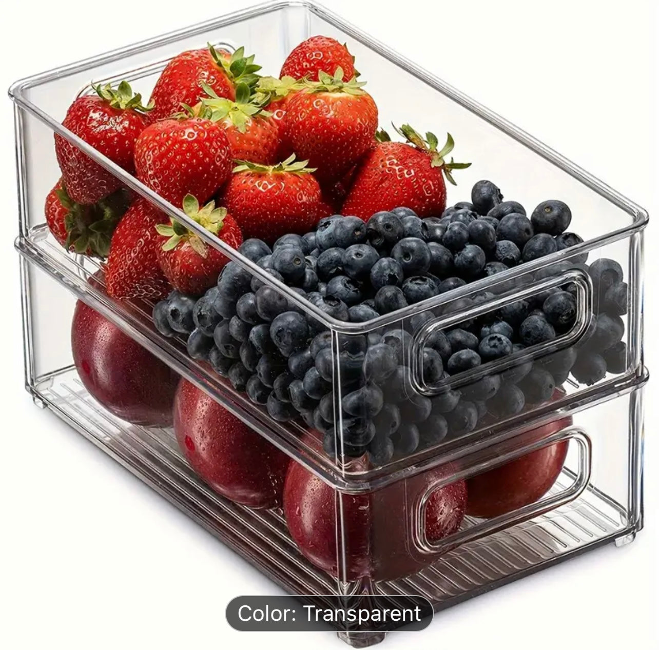 صناديق تخزين الثلاجة البلاستيكية الشفافة - منظم قابل للتكديس وموفر للمساحة