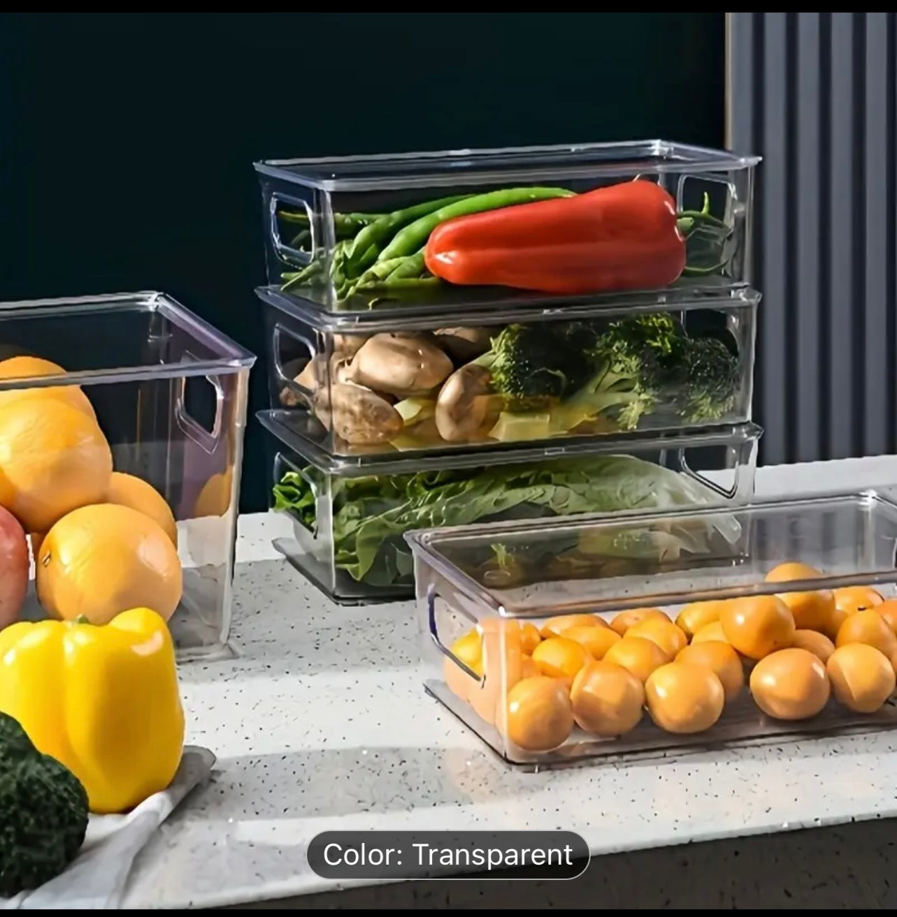 صناديق تخزين الثلاجة البلاستيكية الشفافة - منظم قابل للتكديس وموفر للمساحة