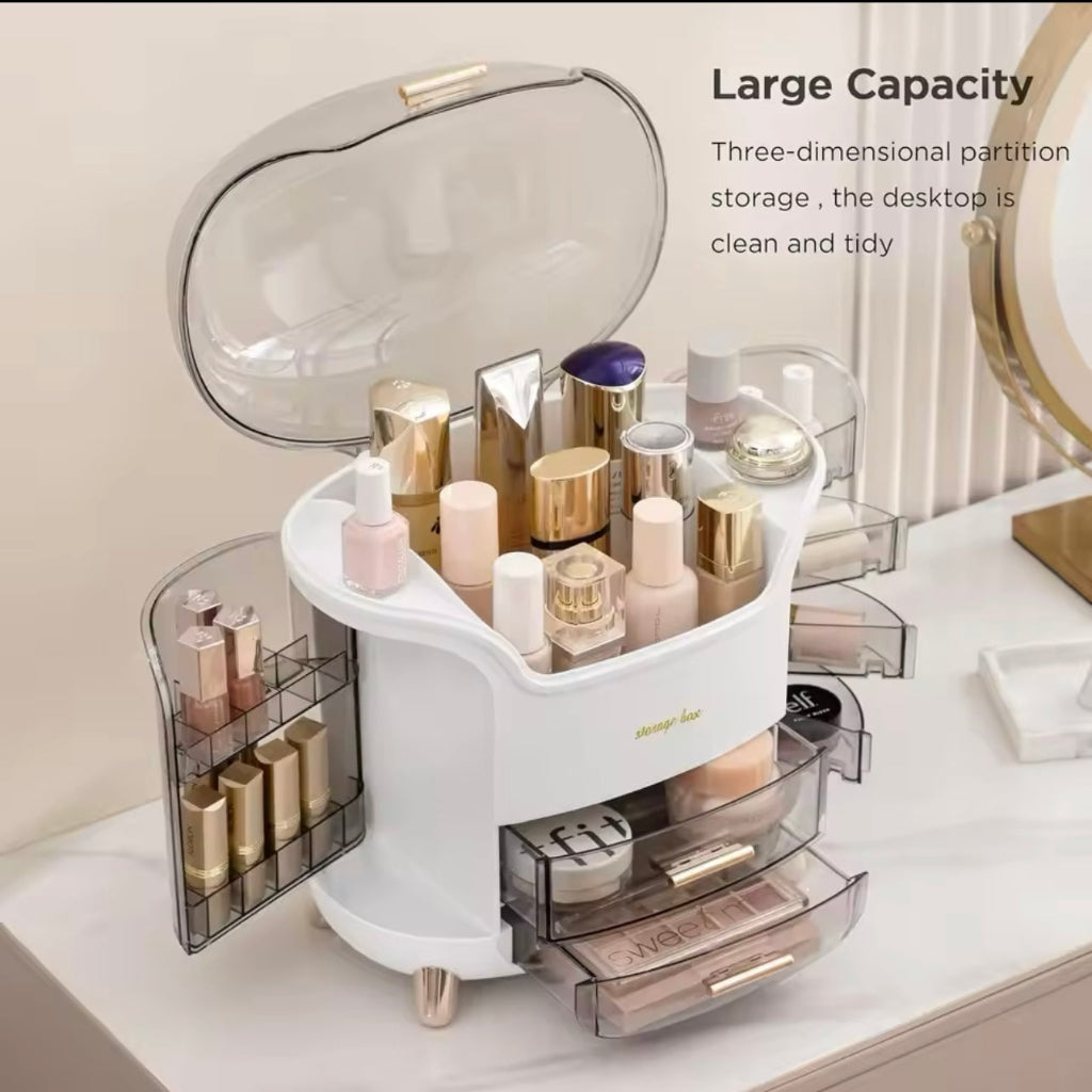 Large-Capacity Transparent Cosmetic Storage Box – Dustproof Desktop Organizer
