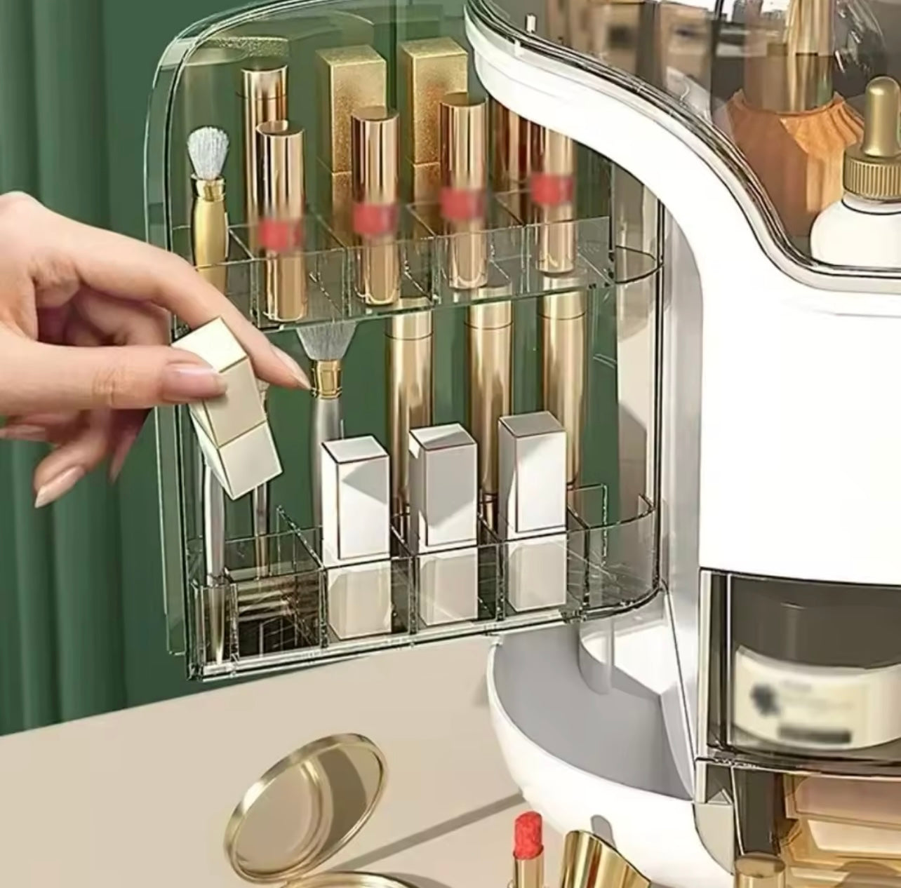 Large-Capacity Transparent Cosmetic Storage Box – Dustproof Desktop Organizer