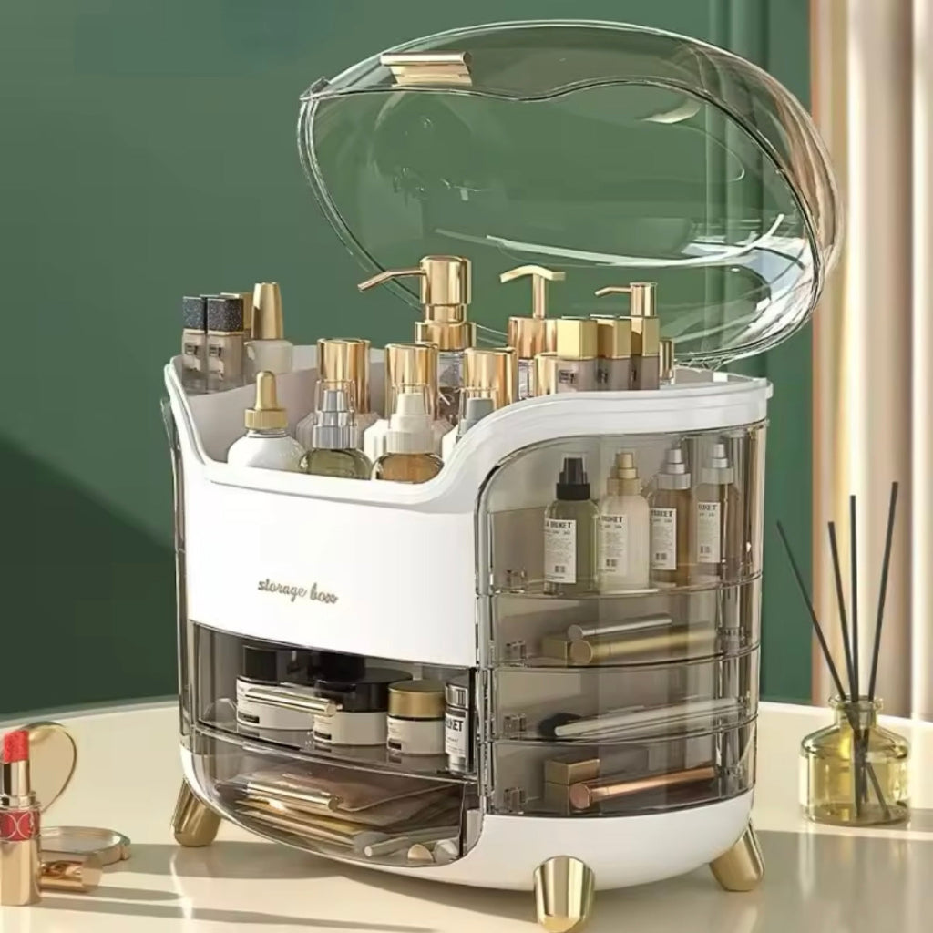 Large-Capacity Transparent Cosmetic Storage Box – Dustproof Desktop Organizer