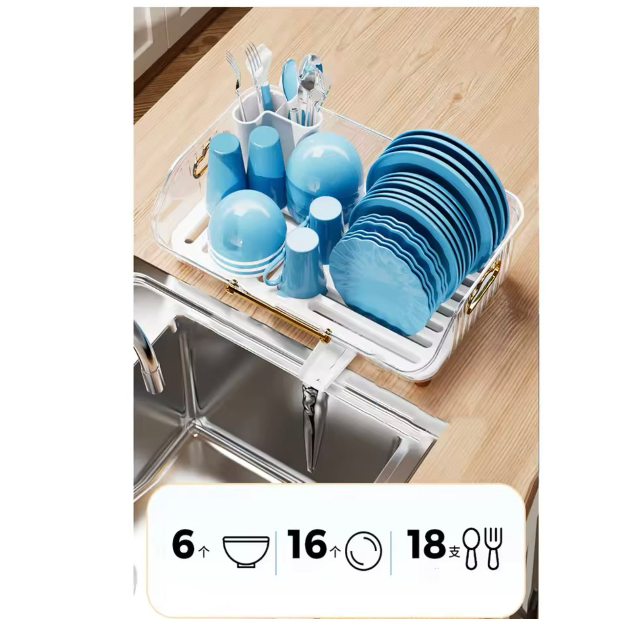 Dish Drying Rack with Handle – Kitchen Counter Organizer with Drainboard & Utensil Holder